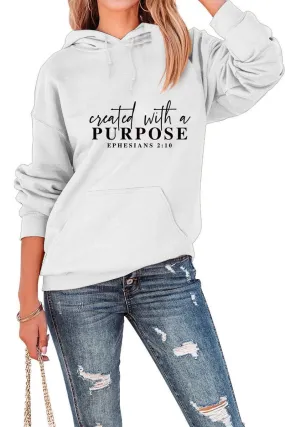 Simple Cut WOMEN LETTERING PRINT HOODED PULLOVER SWEATSHIRTS