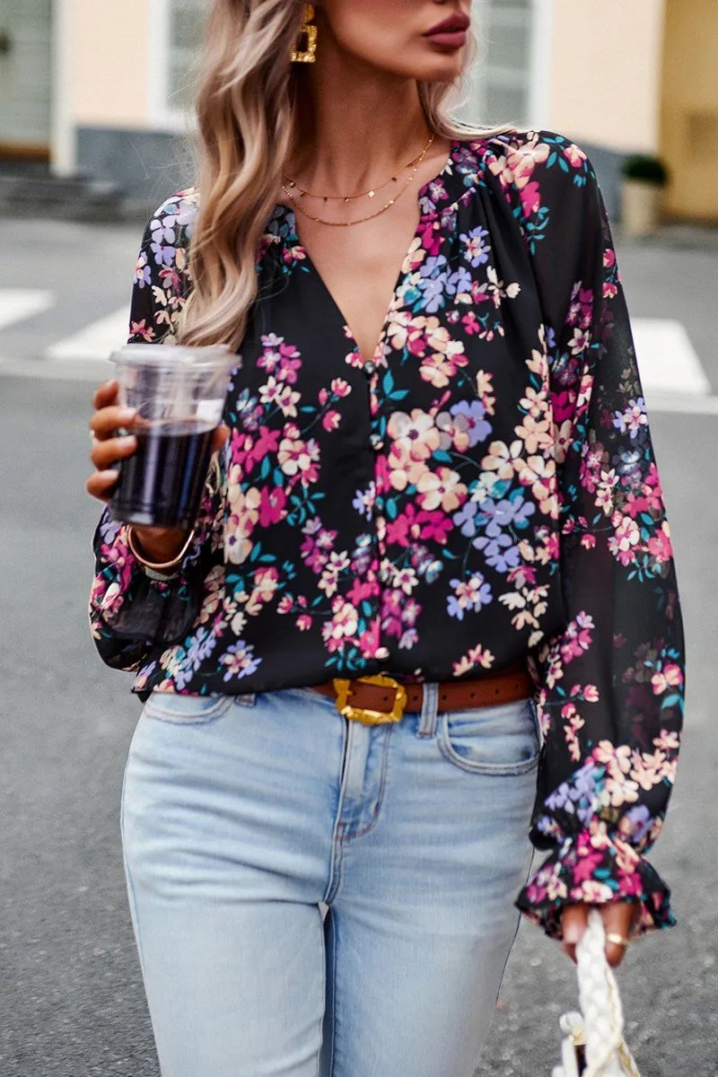 Eco Friendly Dye WOMEN LIGHTWEIGHT LANTERN SLEEVE BUTTON BLOUSE