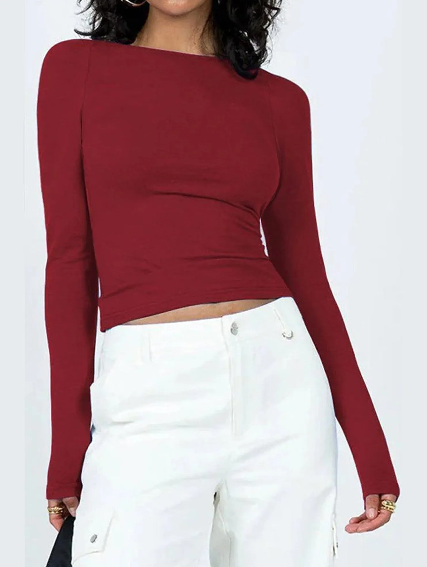 WOMEN LONG SLEEVE BACKLESS TIGHT T SHIRT DurableCollarStays