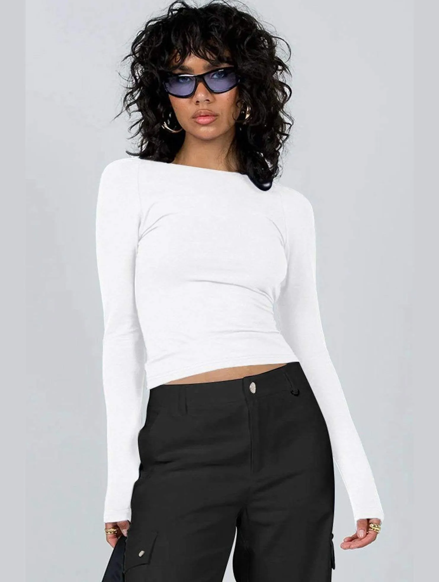 WOMEN LONG SLEEVE BACKLESS TIGHT T SHIRT TearResistant