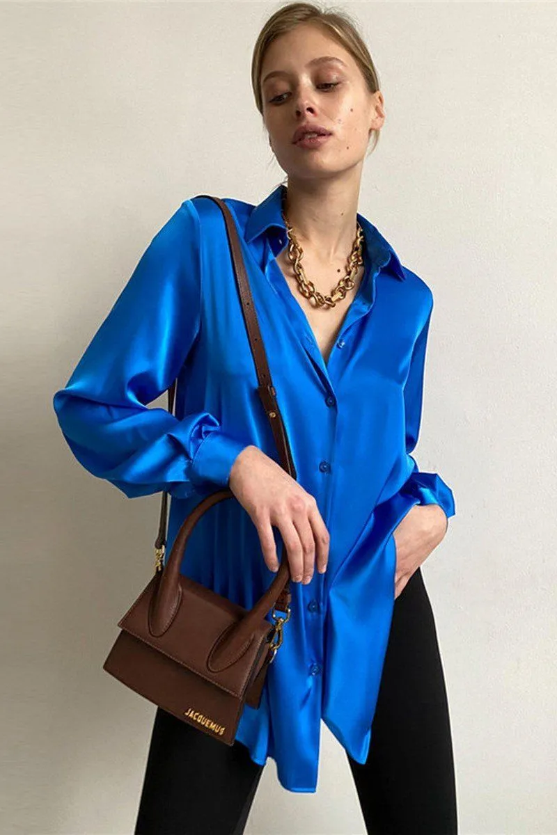 WOMEN LONG SLEEVED SATIN BUTTON UP SHIRTS Lightweight Weave Anti Odor Treatment