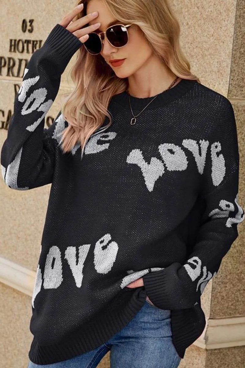 Full Coverage WOMEN LOVE PRINTING OVERSIZED CASUAL SWEATER