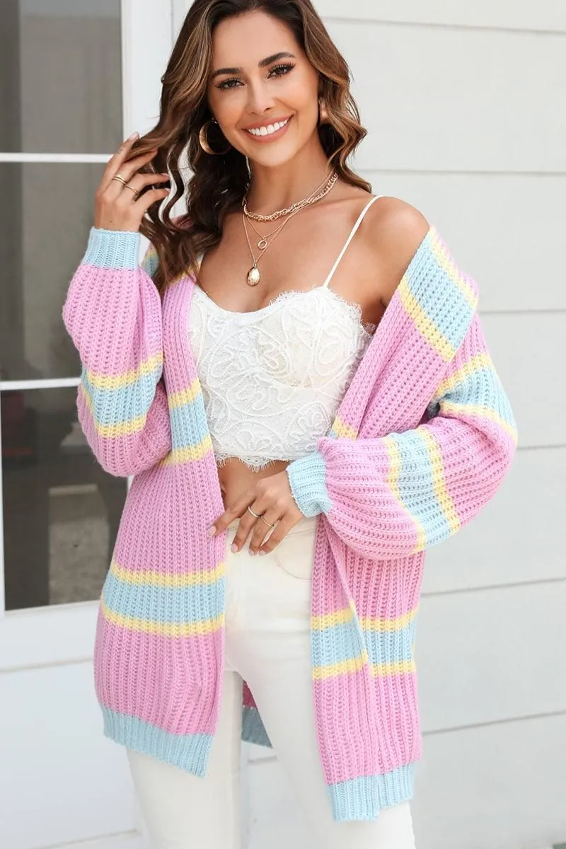 WOMEN OPEN FRONT OVERSIZED COLOR BLOCK CARDIGAN ZeroDistressFinish