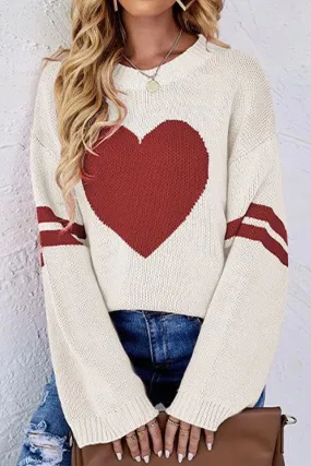 UV Protection WOMEN OVERSIZED HEART PRINTING RIBBED PULLOVER TOP