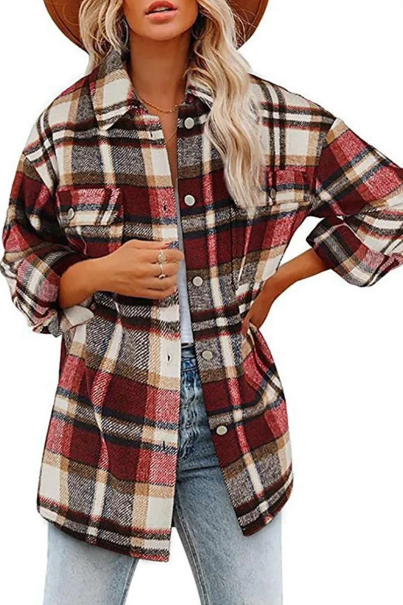 Cool and Breezy WOMEN OVERSIZED PLAID PATTERN LONG SHACKET