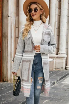 WOMEN PATTERNED COZY OPEN FRONT LONG COAT Outdoor Style Trend Bold Design