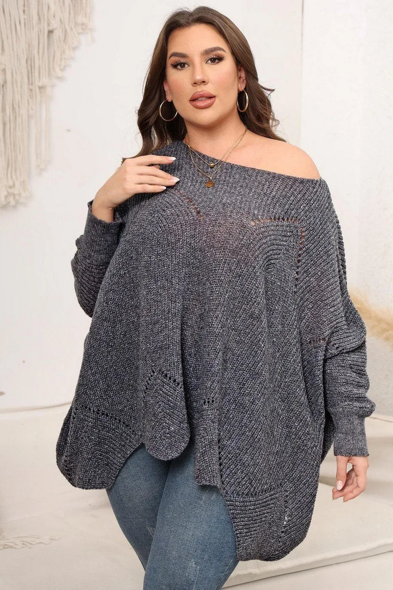 Soft Knit Design WOMEN PLUS SIZE BAT WING SLEEVE LOOSE FIT SWEATER