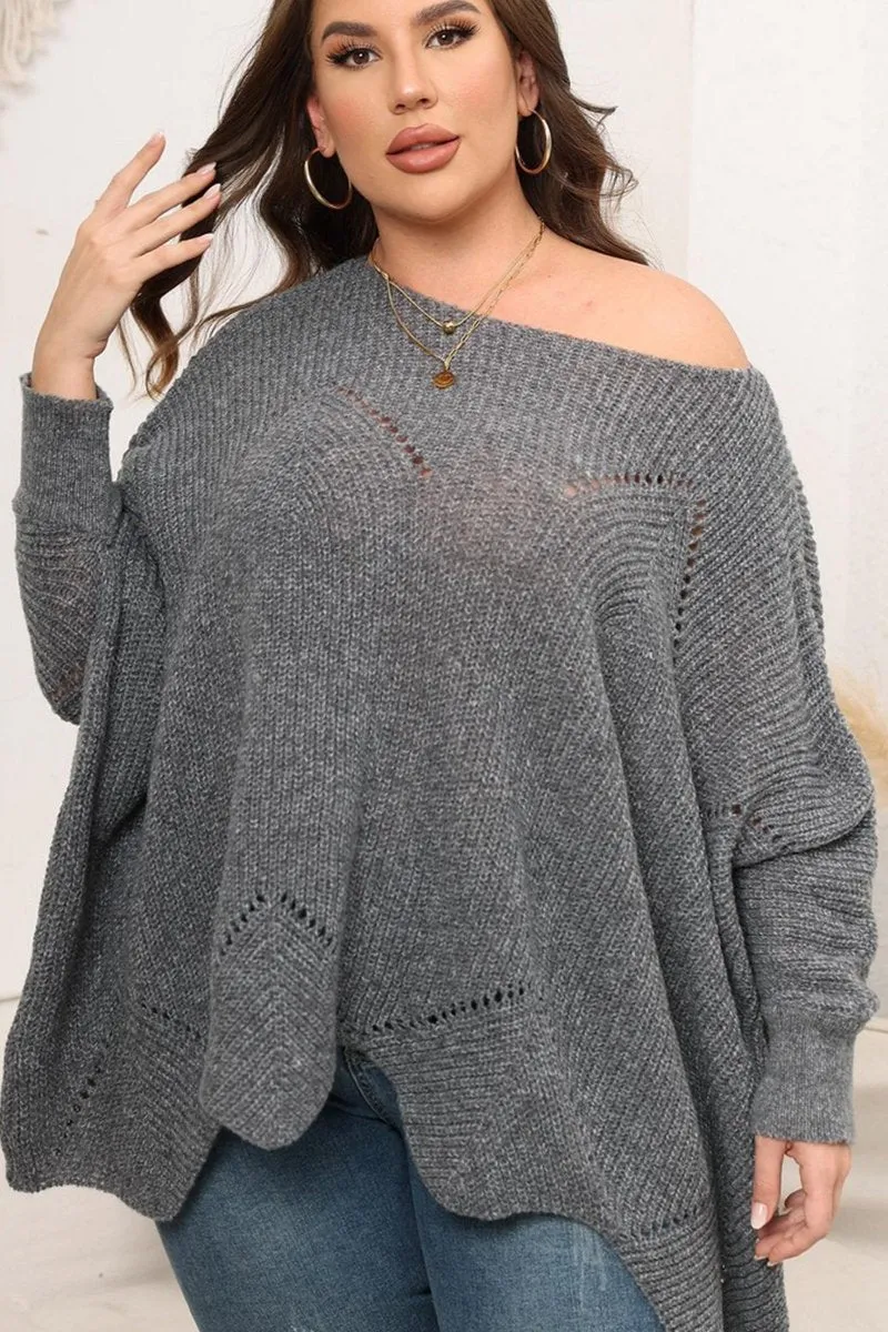 Chilly Look Breathable Textured Fabric WOMEN PLUS SIZE BAT WING SLEEVE LOOSE FIT SWEATER