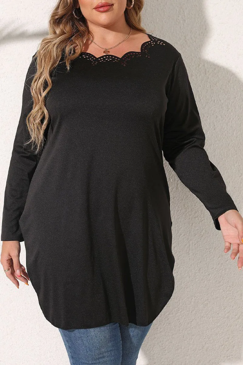 Snuggly Knit WOMEN PLUS SIZE LACE TRIM LONG LENG T SHIRT