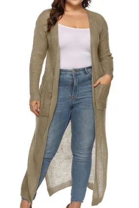 Lightweight Style WOMEN PLUS SIZE OPEN FRONT LONG LENGTH CARDIGAN
