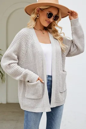 Luxury clothing Minimalistic Wear WOMEN RIBBED KNIT CARDIGAN WITH POCKETS