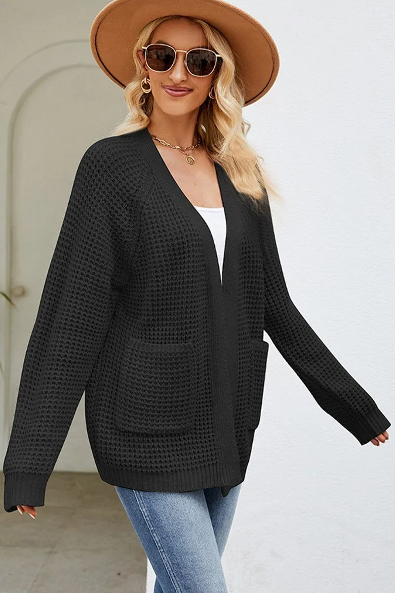 WOMEN RIBBED KNIT CARDIGAN WITH POCKETS AllDay Comfort Design
