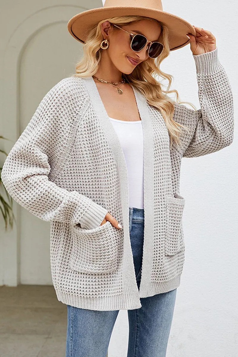ReinforcedBeltLoops Detachable belt WOMEN RIBBED KNIT CARDIGAN WITH POCKETS