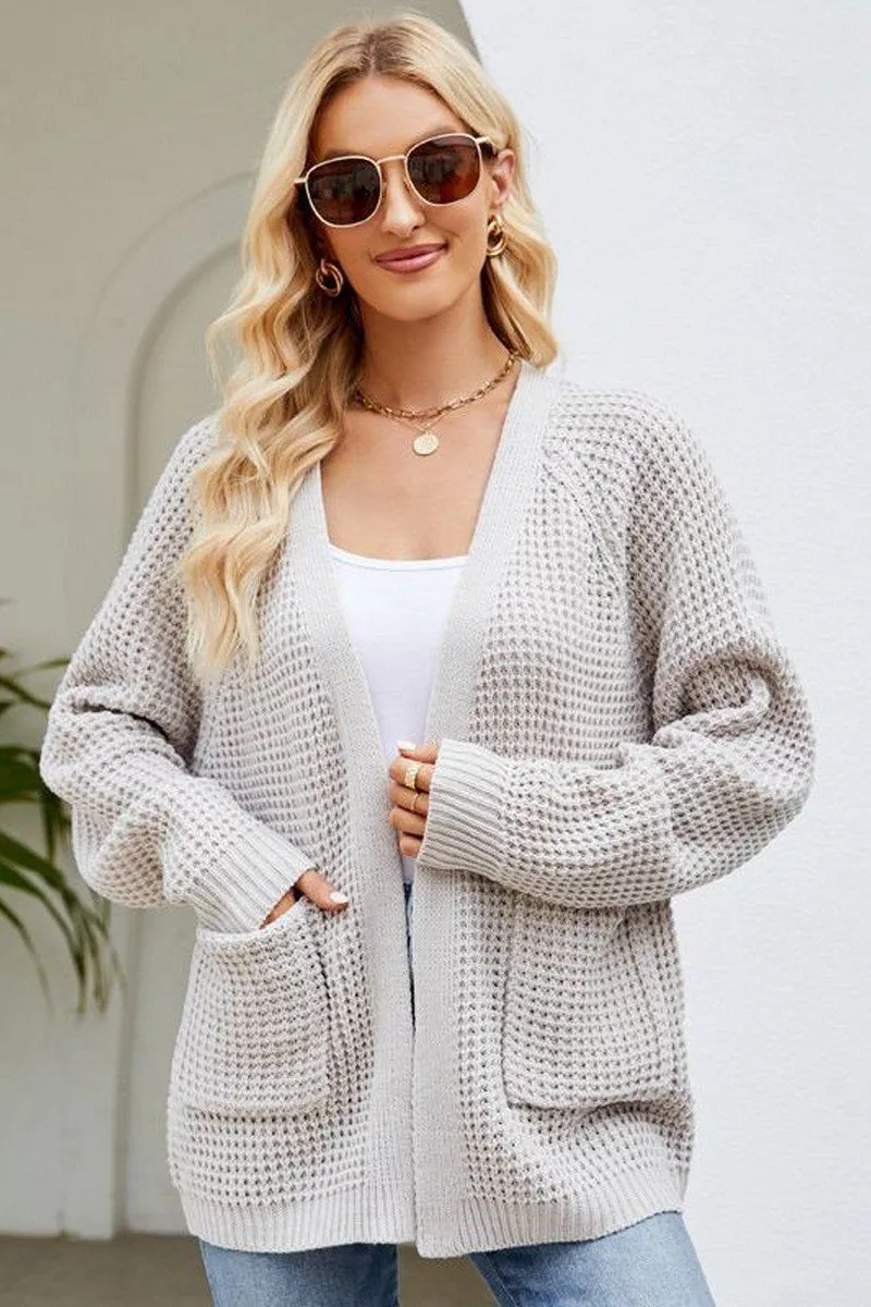 WOMEN RIBBED KNIT CARDIGAN WITH POCKETS Base Layer PreShrunk Cotton Blend
