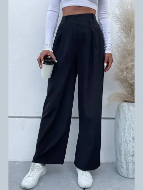 Bi Stretch Fabric WOMEN STRAIGHT LEG LONG PANTS WITH POCKETS