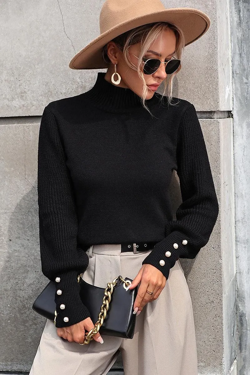 Anti Snag Threadwork WOMEN TURTLE NECK FITTED RIB SLEEVE KNIT SWEATER