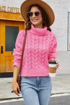 WOMEN TWIST CHUNKY CABLE KNIT TURTLE NECK SWEATER Comfortable Layering