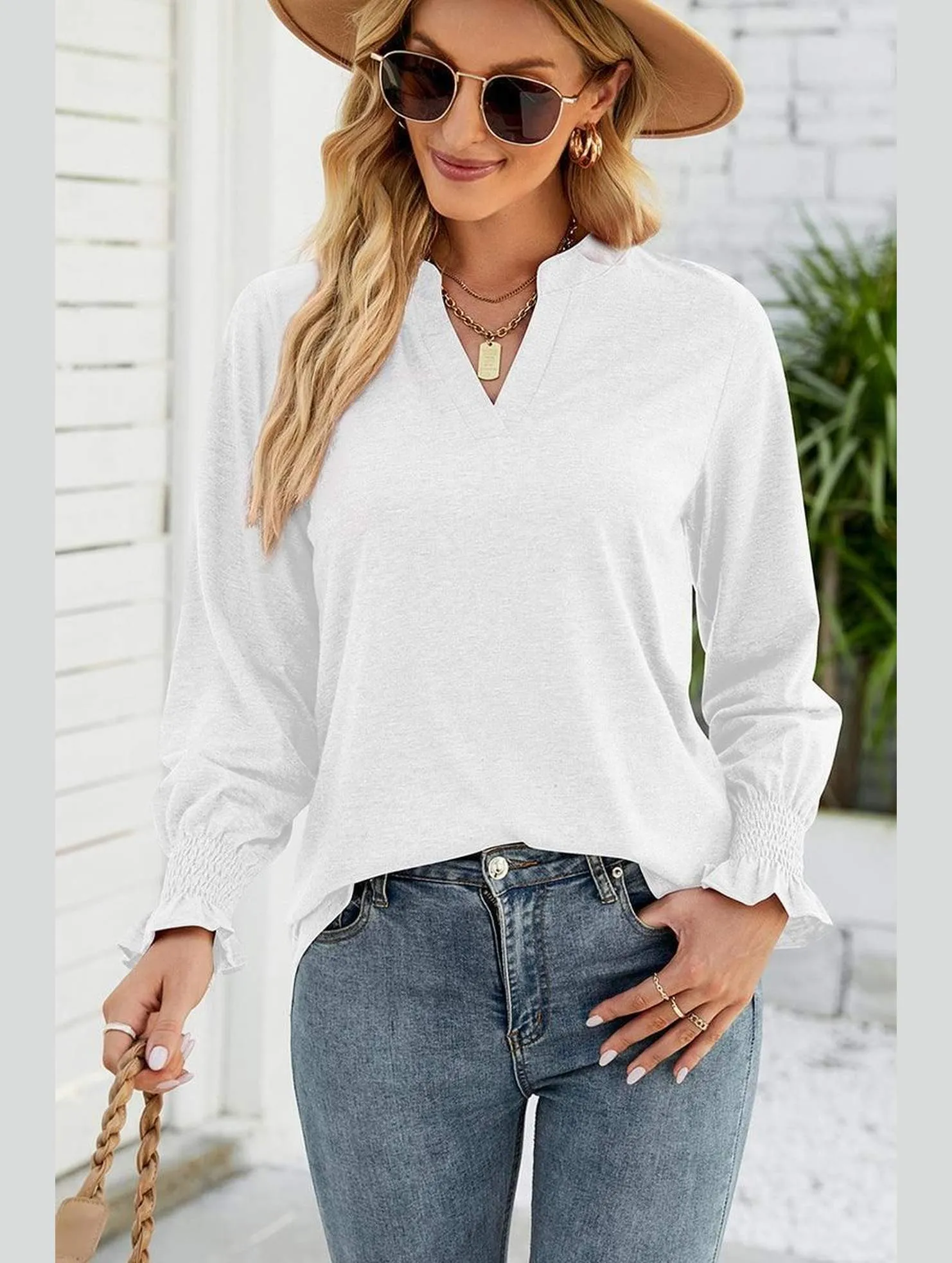 Chilly Comfort Wear Loose Fit WOMEN V NECK FITTED RUFFLE SLEEVE OVERSIZED TOP