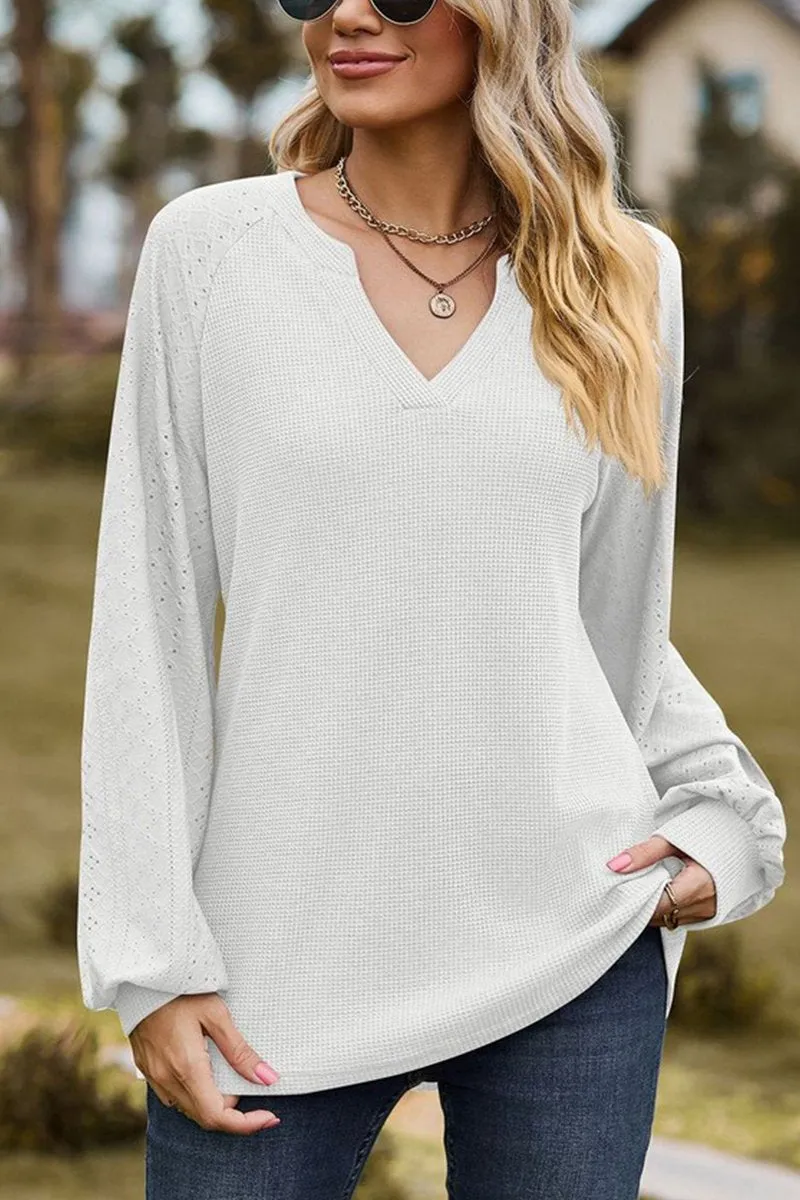 Cool Weather Wear Seam Free Shoulders WOMEN V NECK LONG SLEEVE LOOSE FIT CASUAL TOP