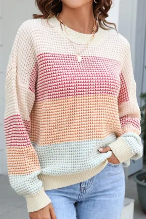 WOMEN WAFFLE KNITTED COLOR BLOCK OVERSIZED SWEATER QuickRelease Closure Non Restrictive Mobility
