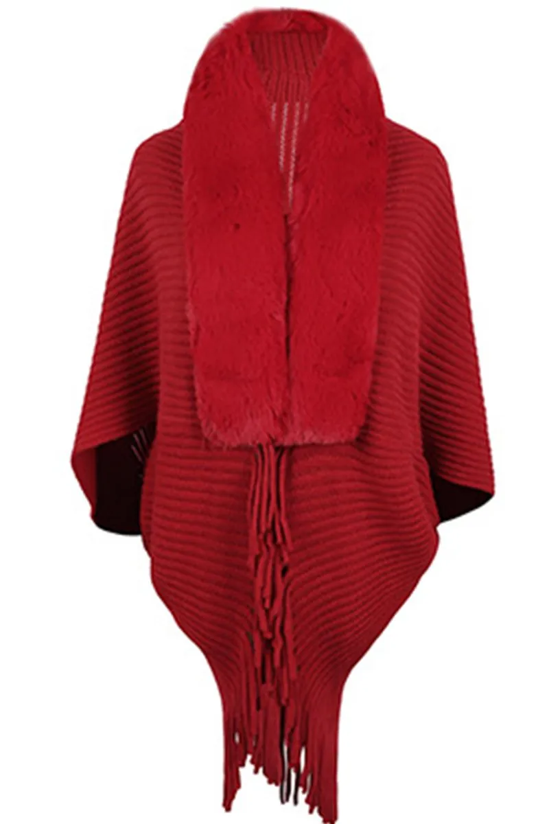 Abrasion Resistant Edging Friction Resistant Edging WOMEN WINTER FURRY TASSEL DETAILED SHAWL WRAP