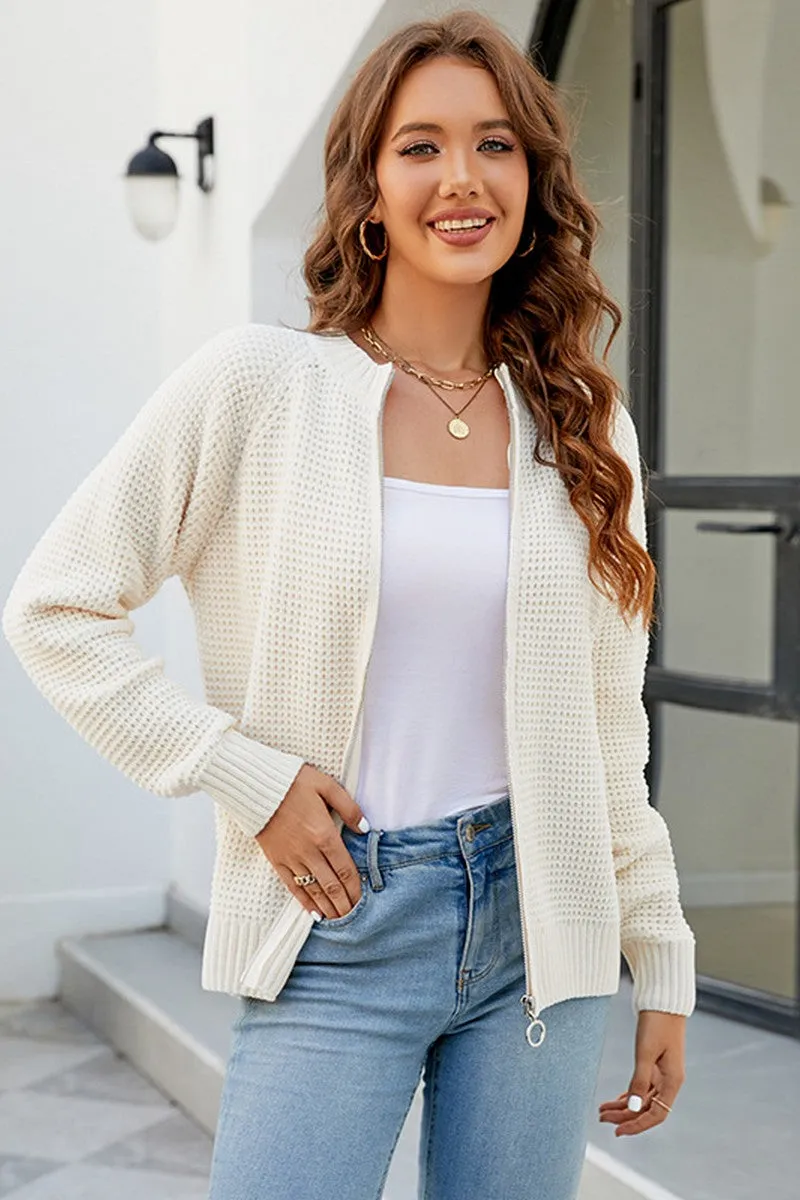 WOMEN ZIP UP CLOSURE WAFFLE KNITTED LIGHT JACKET festival Target
