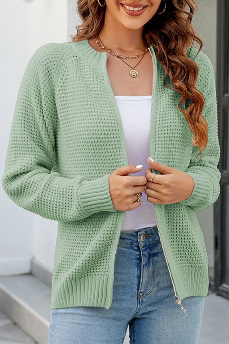 WOMEN ZIP UP CLOSURE WAFFLE KNITTED LIGHT JACKET All-day style Chic Casual Wear