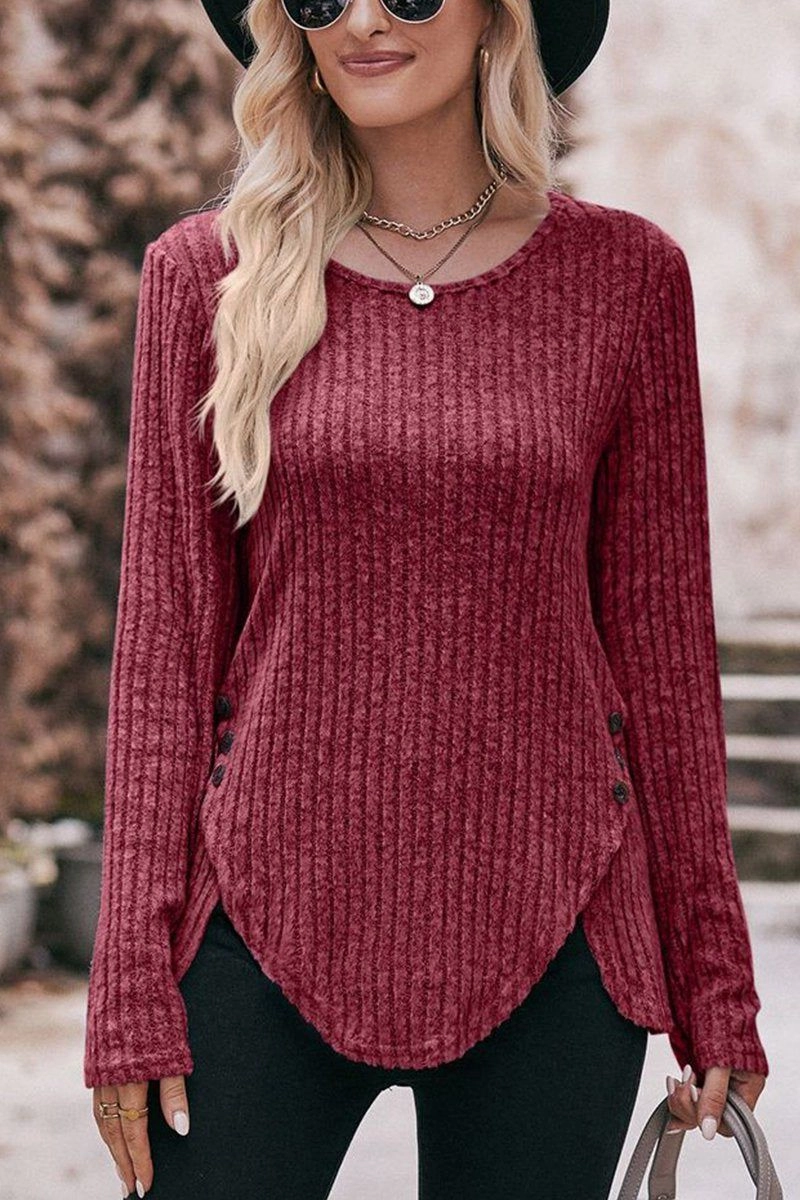 Timeless Knit Quick drying material WOMEN CORDUROY LOOSE FIT SIDE BUTTONED SWEATER