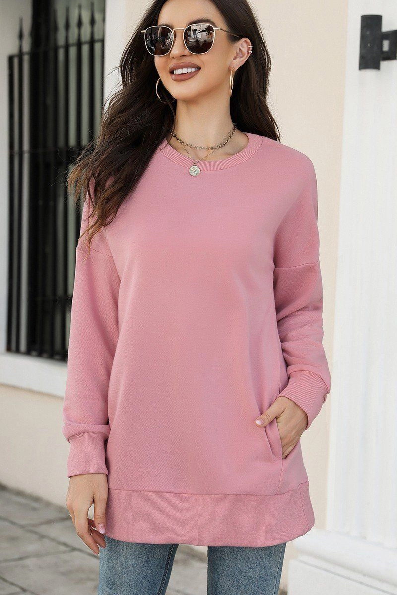 Chic Comfort WOMEN CREW NECK LONG LENGTH PULLOVER TOP