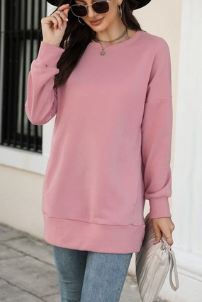 Elderly Comfort Slim fit sleekness WOMEN CREW NECK LONG LENGTH PULLOVER TOP