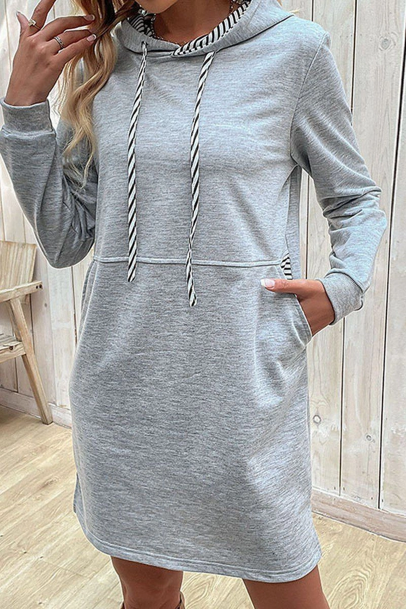 WOMEN DRAWSTRING HOODED SIDE POCKET MID DRESS Mood Look Tailored Mood