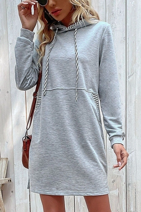 Work Ready WOMEN DRAWSTRING HOODED SIDE POCKET MID DRESS