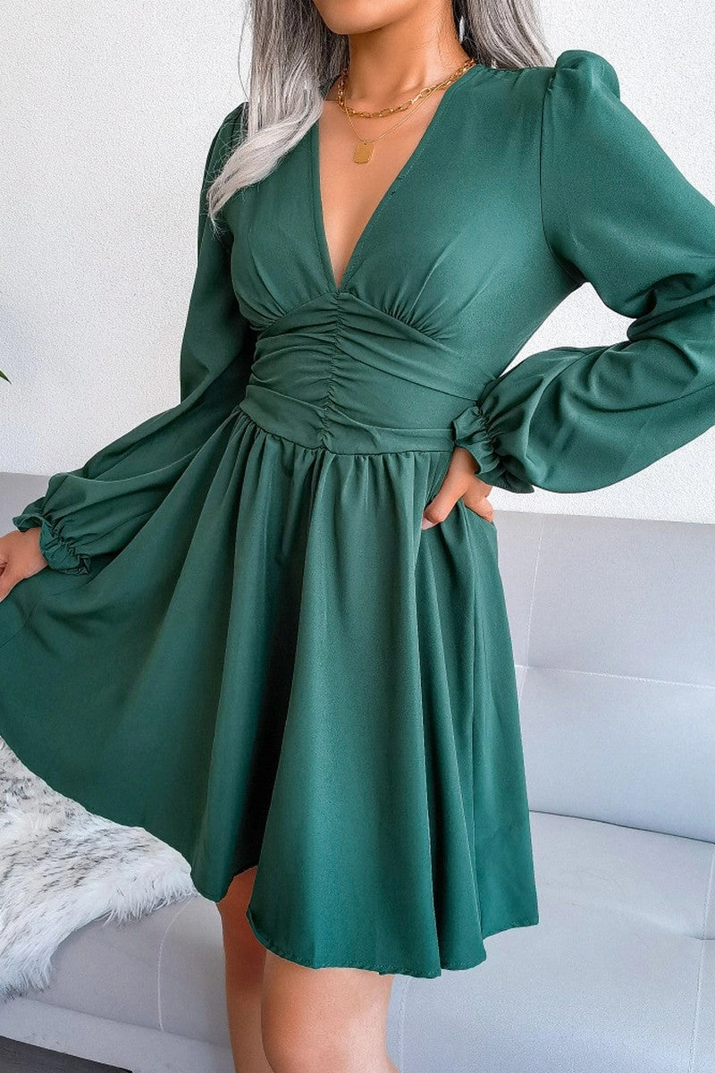 Cold-Shoulder Relaxed Vibe WOMEN EMPIRE SLIM WAIST SEXY V NECK RUFFLE DRESS