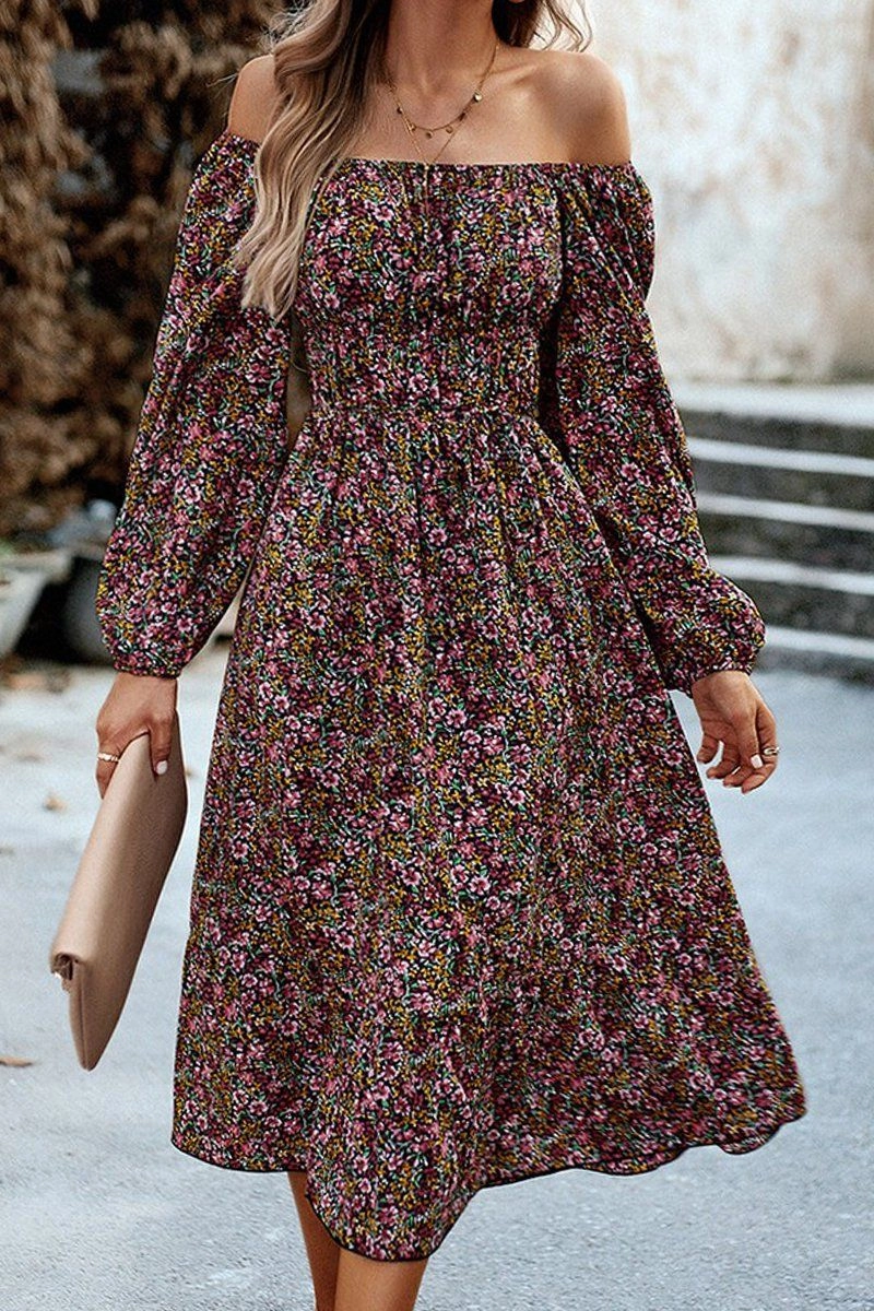 Airy Drape Fresh Motion WOMEN FLORAL PATTERN SQUARE NECK MAXI DRESS