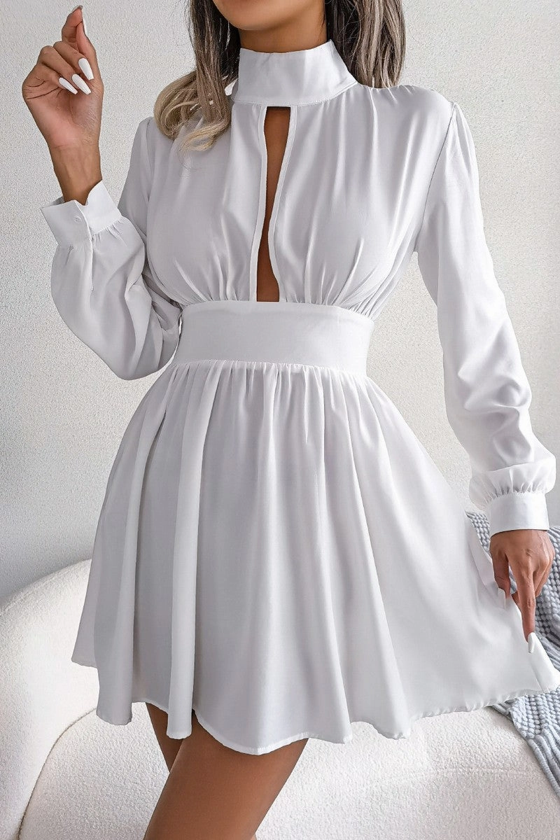 WOMEN FRONT CUT OUT DETAILED HIGH NECK DRESS Delicate Lines