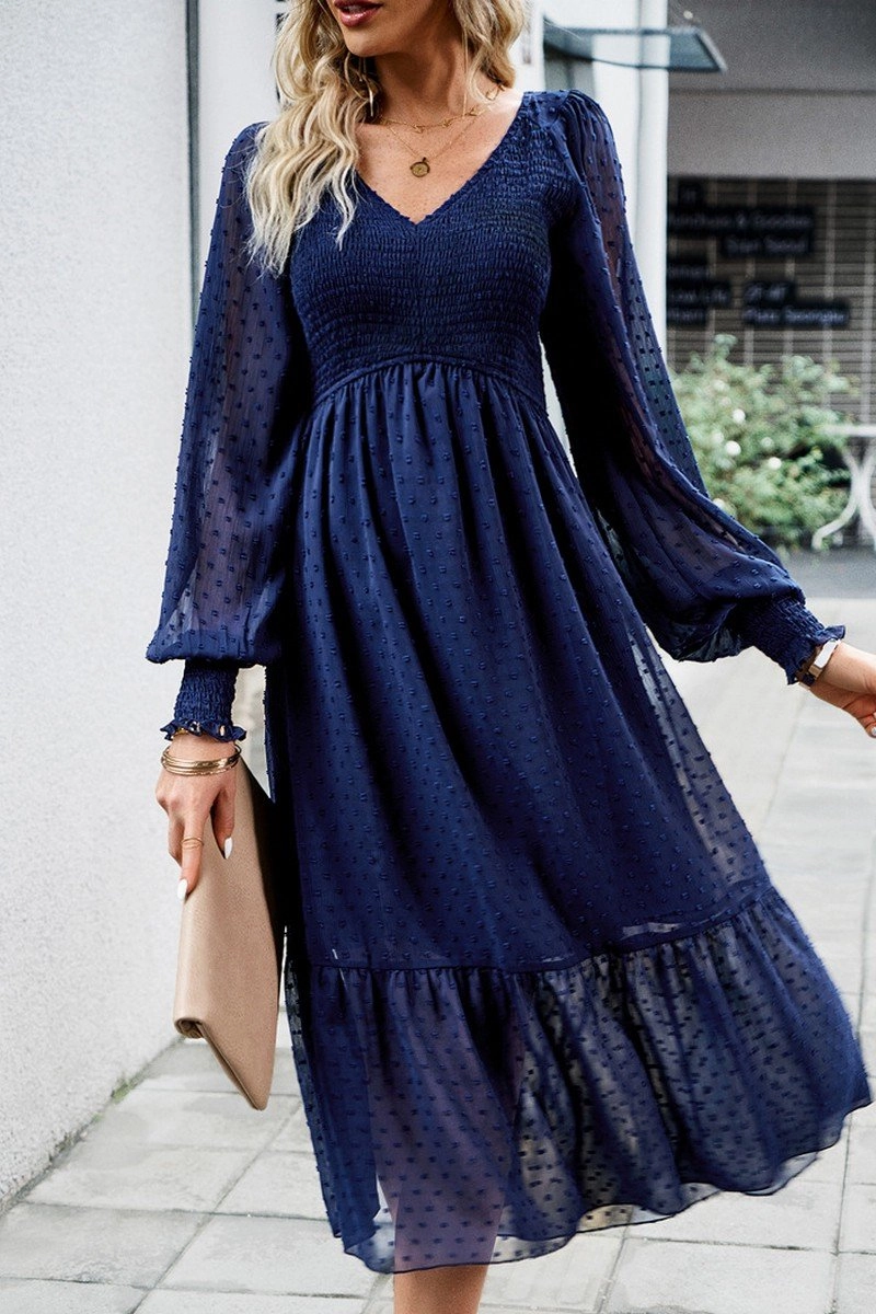 Versatile Touch Vibe Choice WOMEN LACE HEM V NECK HIGH WAIST SWING DRESS