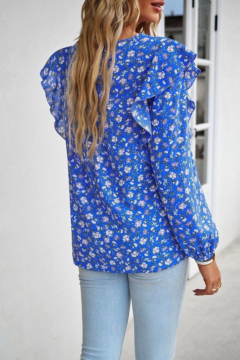 WOMEN LACE TRIM FRILL ANGEL SLEEVE FLORAL BLOUSE Versatile and Comfortable Fashion Layering