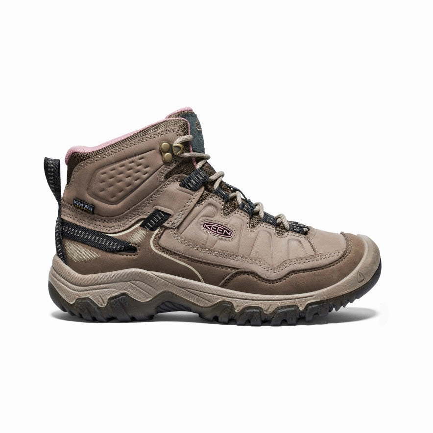 Women's Targhee IV Wide Waterproof Hiking Boot  |  Brindle/Nostalgia Rose Bold Heel Rain Adventure