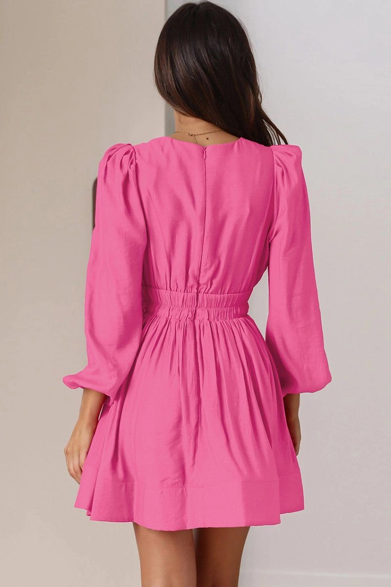 Timeless Layer WOMEN SEXY DEEP V NECK LONG SLEEVE MINI DRESS