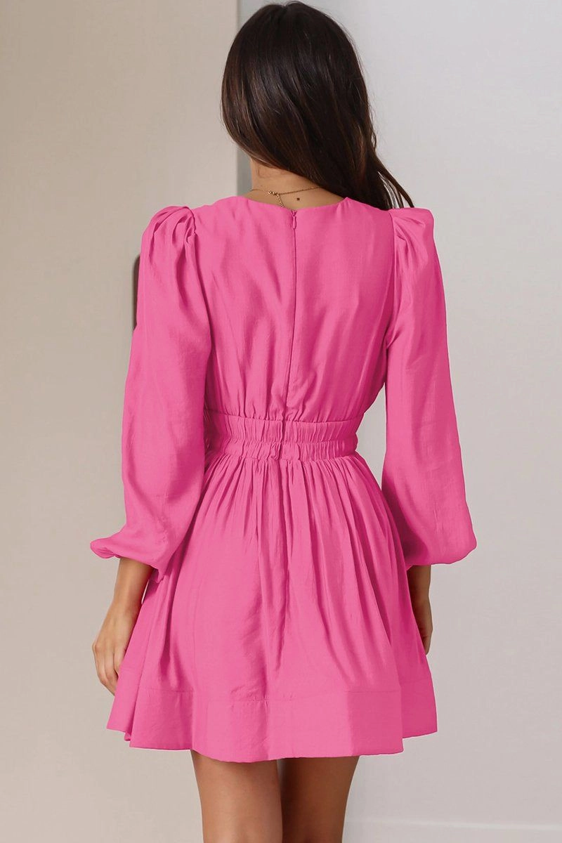 Dreamy Look breathable-mesh WOMEN SEXY DEEP V NECK LONG SLEEVE MINI DRESS