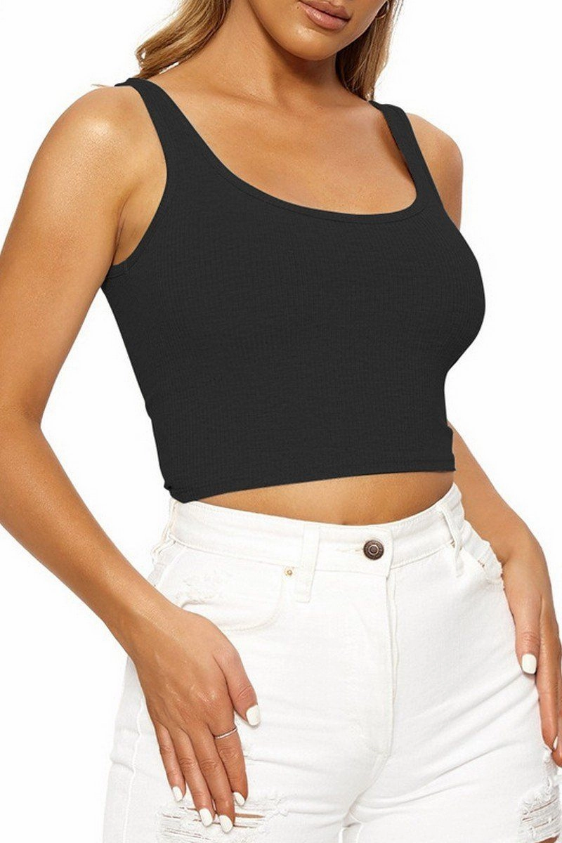 technological breakthrough WOMEN SLIM FITTED BASIC DAILY CROP TANK TOP