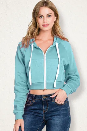 WOMENS LONG SLEEVE LIGHTWEIGHT 2 COLOR BLOCKED HOODIE JACKET WITH SIDE POCKETS HiddenZipper HighNeckline
