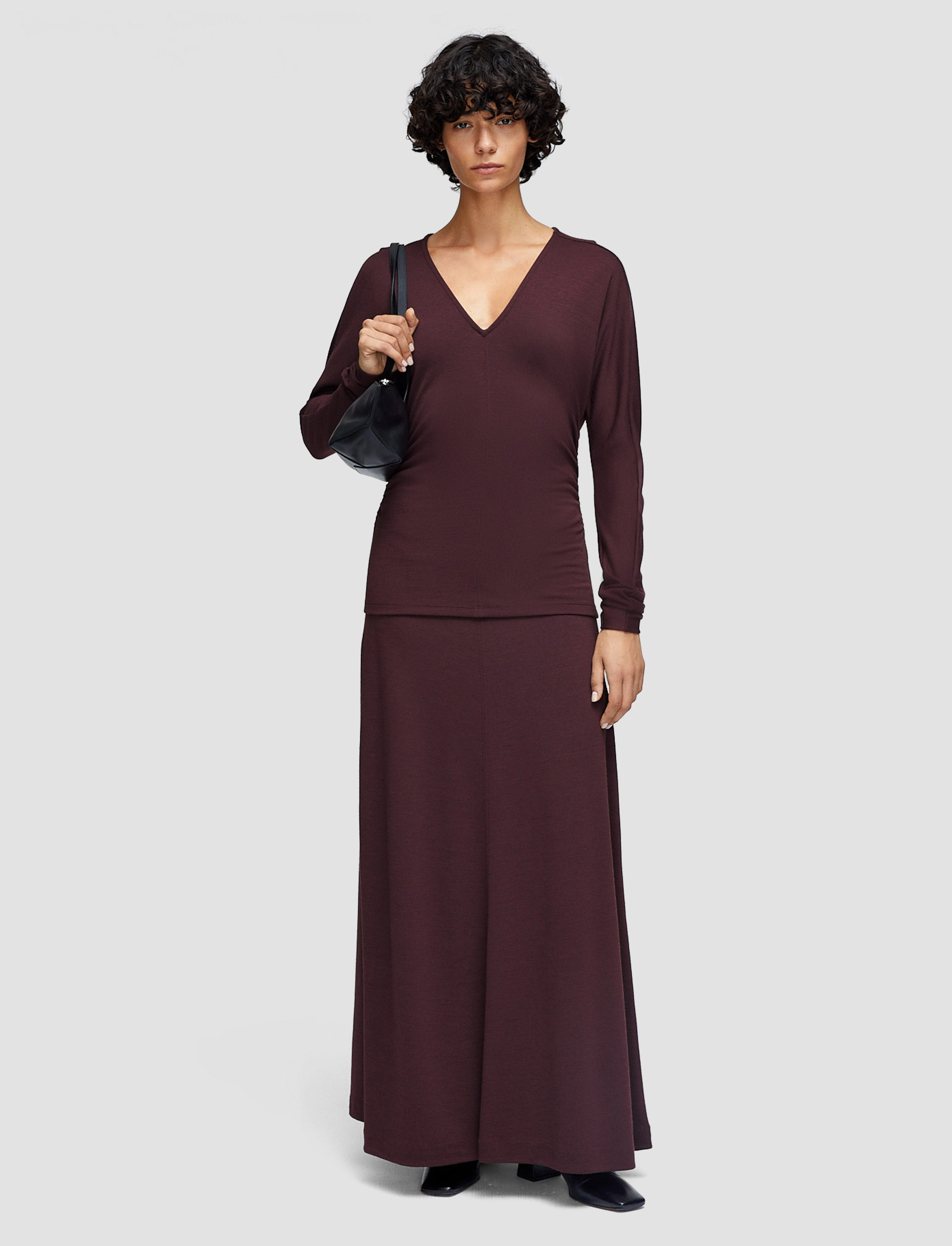 Breathable Merino Wool Stretch Flexibility Wool Jersey V Neck Top