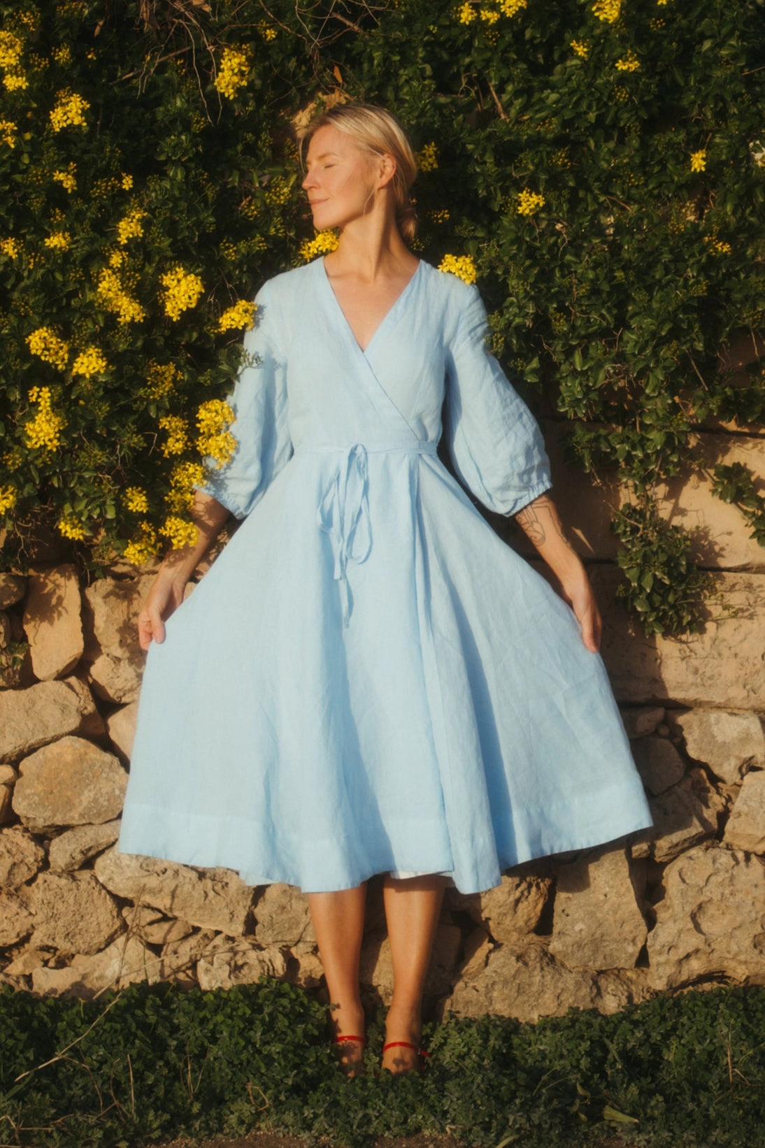 Elegant Fit Essential Layer Wrap Gaia Dress, 3/4 Sleeve