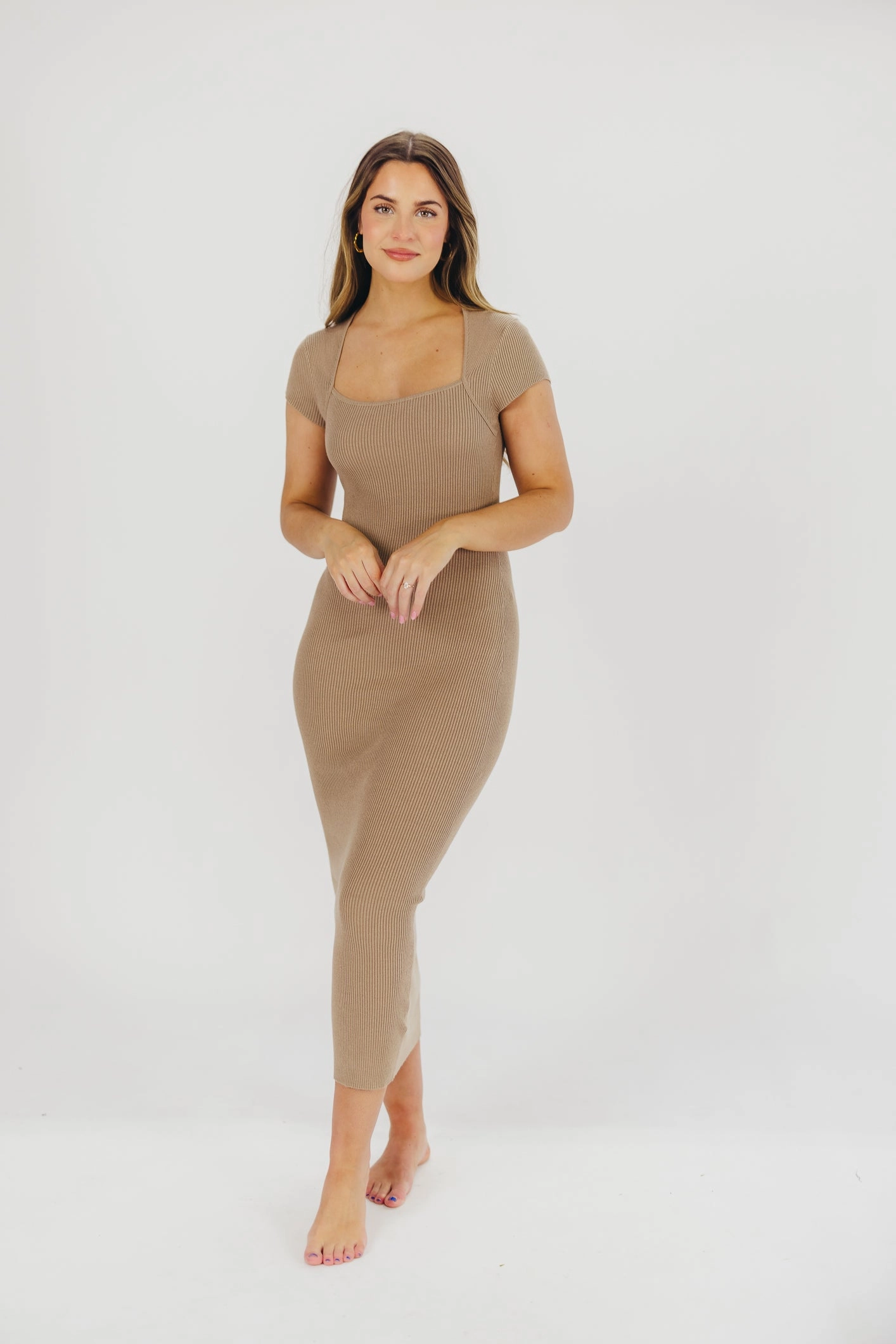 Wren Ribbed Knit Maxi Dress with Square Neckline in Taupe (XS-XL) - Worth Collective Exclusive *Final-Sale* Simple Shape