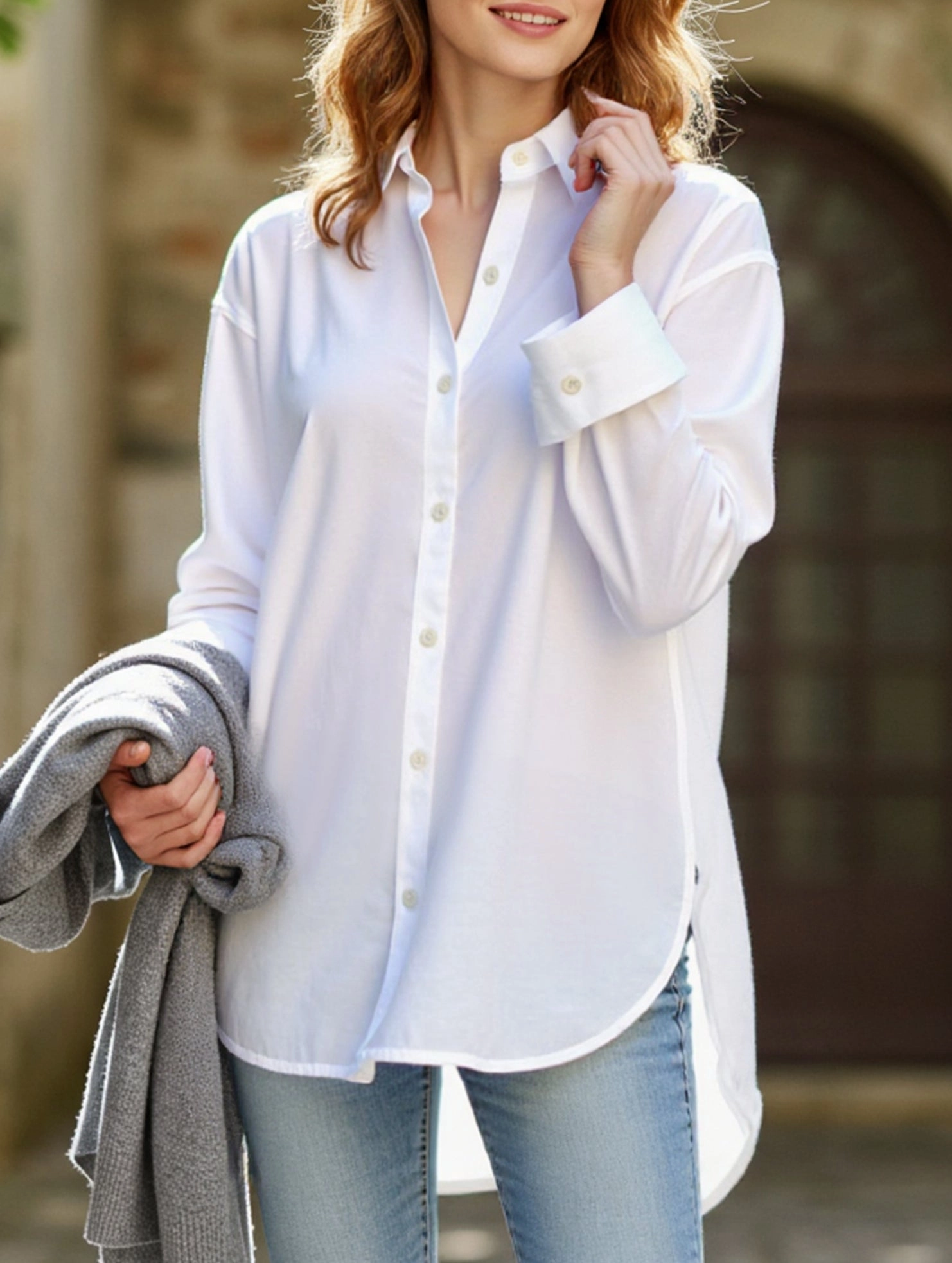 Casual button-down long-sleeved irregular shirt SeamlessBonding Double Layered Collar