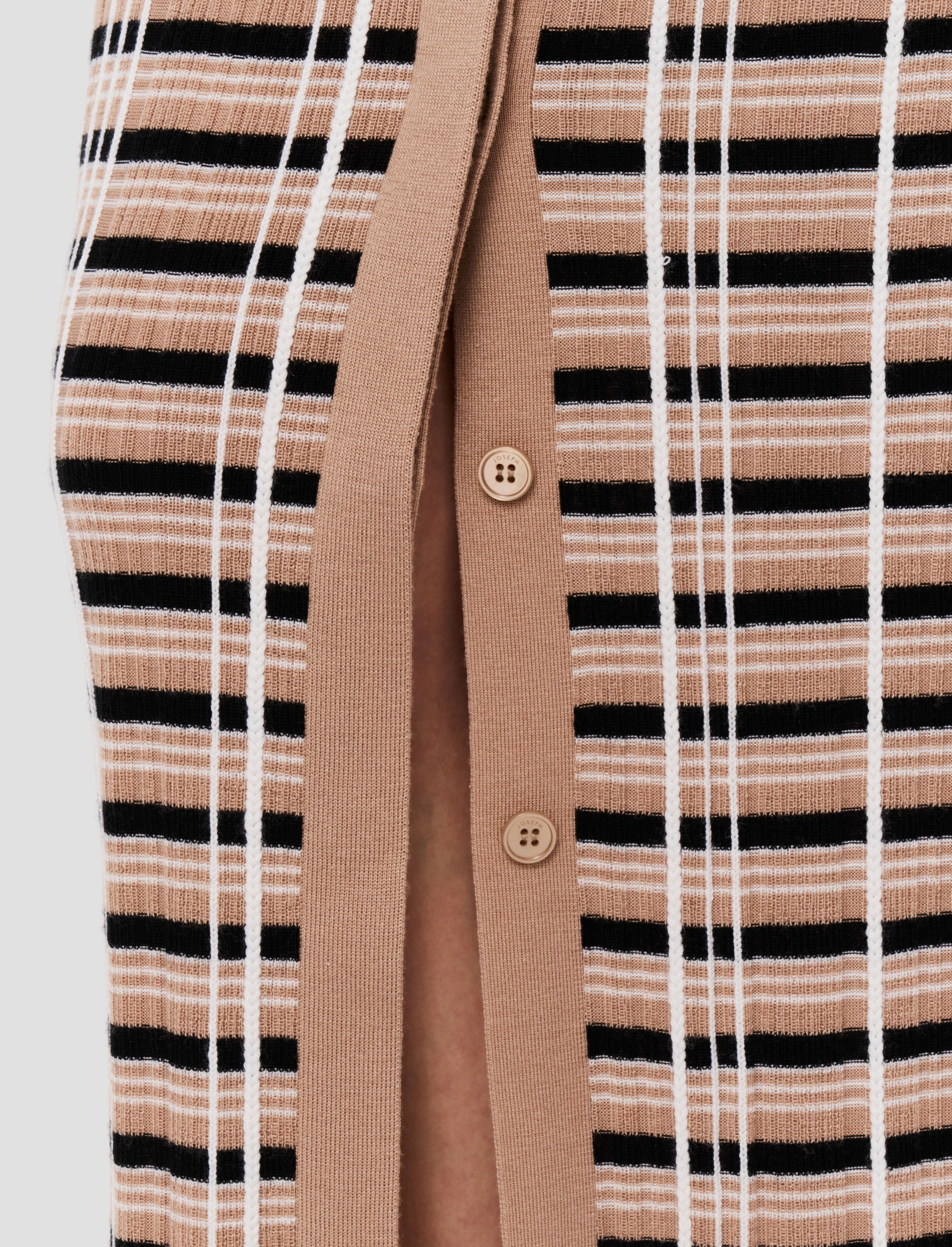 Sweater Knit Neutral Colors Check Wool Silk Skirt