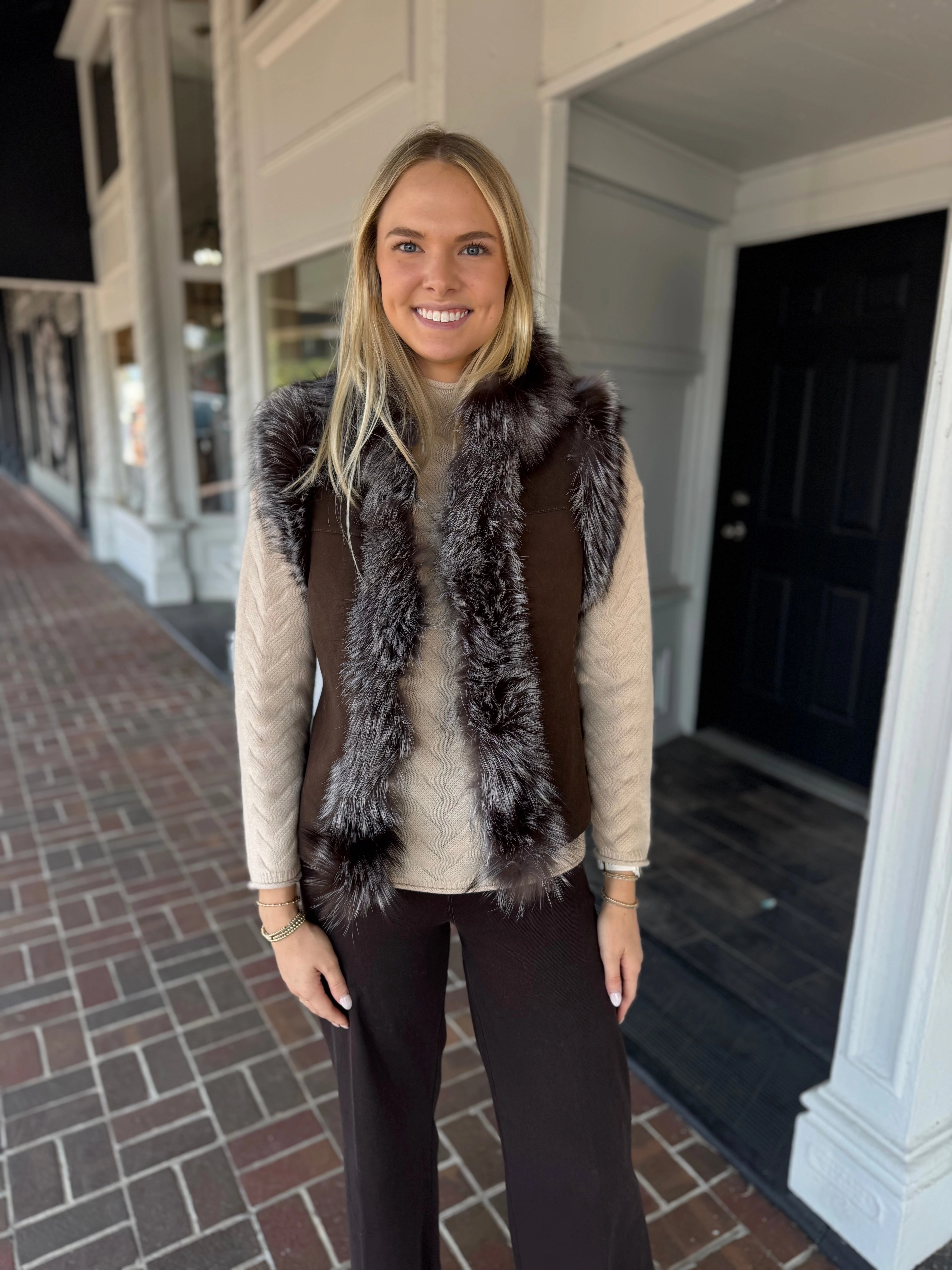 Tyler Boe Foxy Fur Vest in Walnut Flexible Fiber Fill