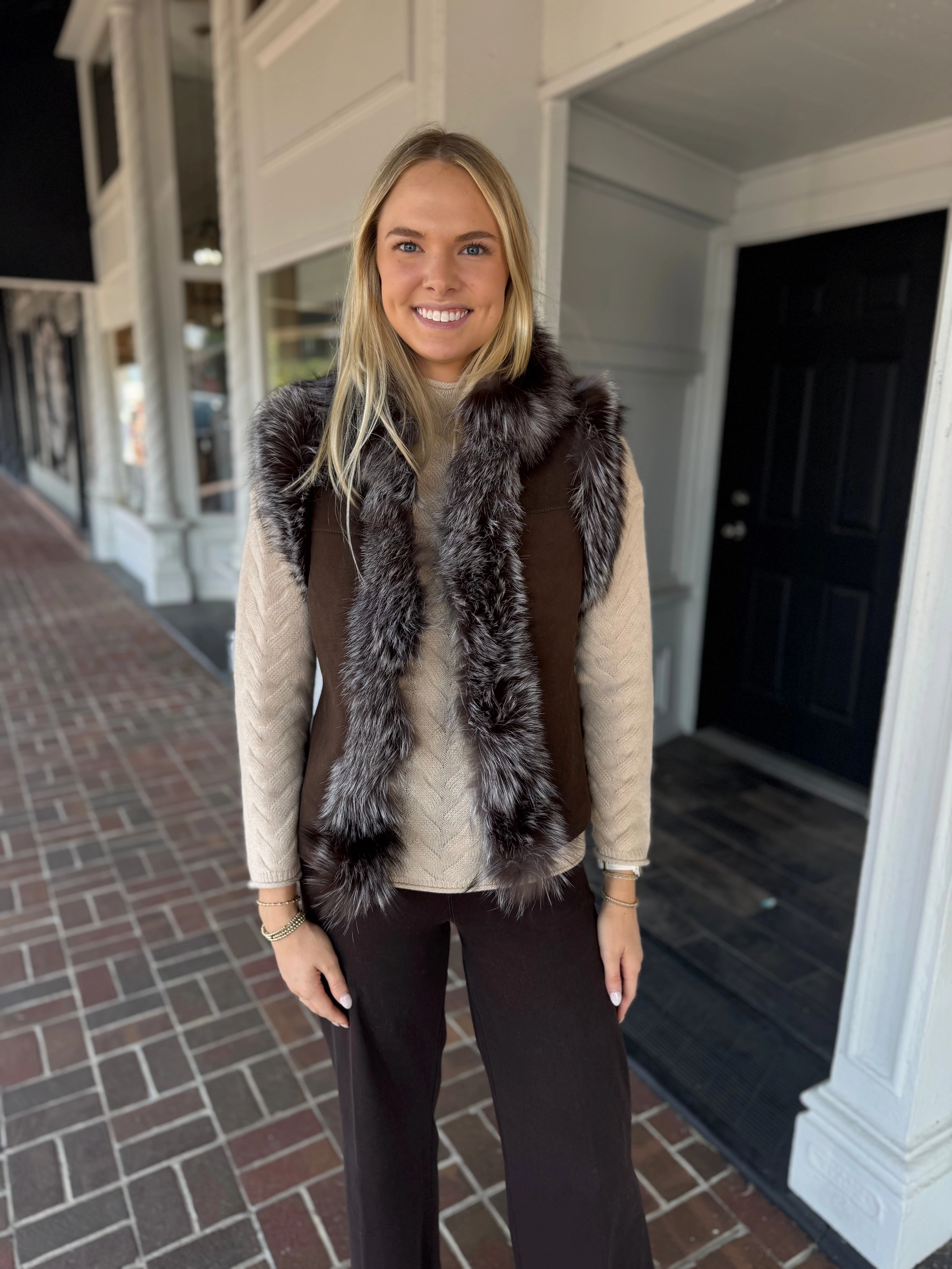 Tyler Boe Foxy Fur Vest in Walnut Lifestyle Wear Double Stitched Seams