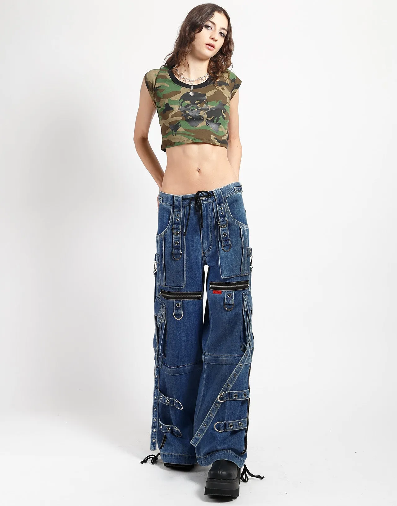 Cozy Waist EcoFriendlyMaterial X-STRAP PANT BLUE DENIM